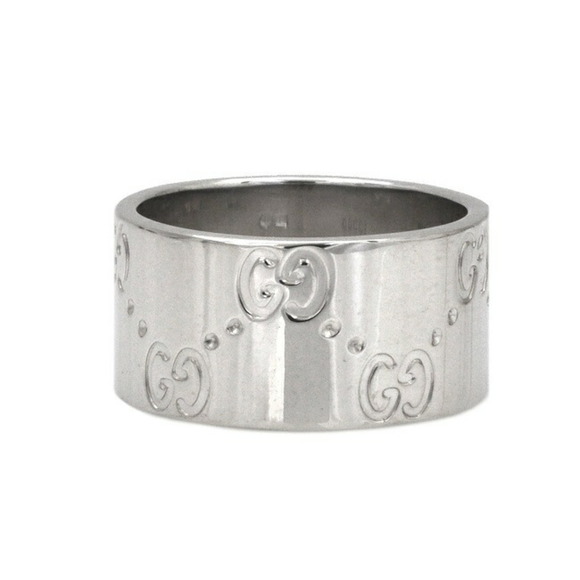 GUCCI Icon Ring WG White Gold GG No. 8 # 750 K18  9mm Engraved Band Women's Men' - Picture 4 of 9